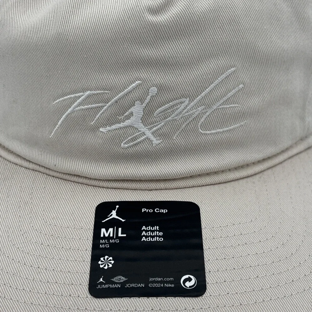Nike Air Jordan Hat Flight Pro Strap 5-Panel Beige White Adjustable Cap M/L